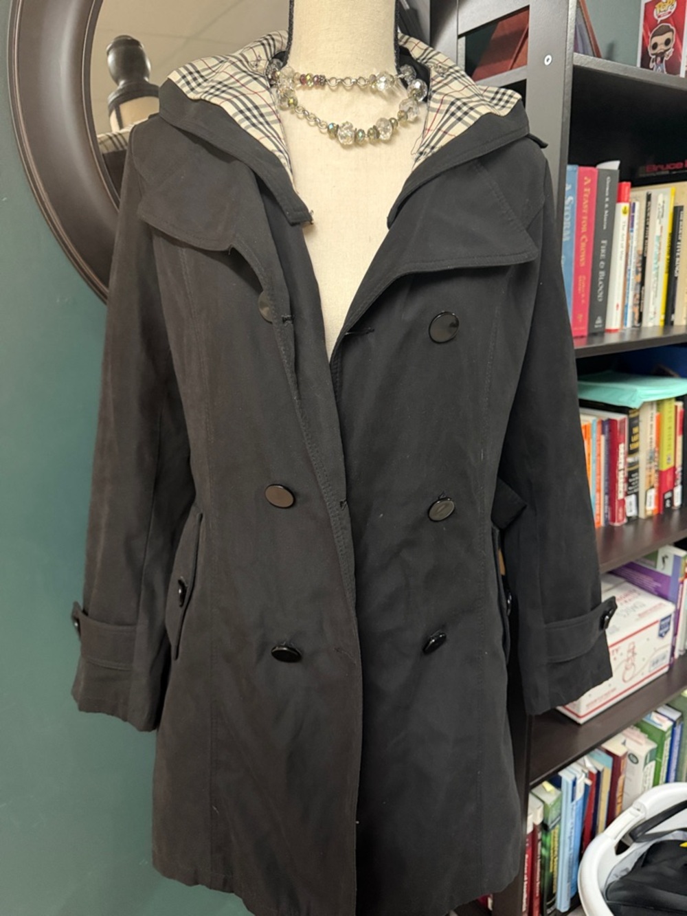 D&G Women's Black Hooded Double-Breasted Coat
